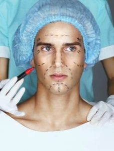 Man getting ready for facial procedures